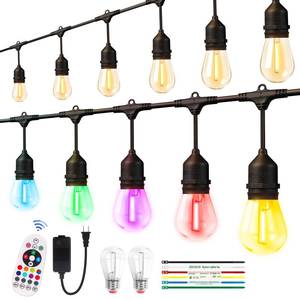 lot 11671 image: EIKOSON 26FT Outdoor String Lights, Outdoor Lights for Patio,with 122 LED RGBW Color Change,3000K Bright White Waterproof Bulbs, Dimmer & Remote, Customized 12 Colors & 4 Modes, for Backyard Decor (Turns On)