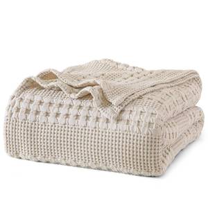 lot 11672 image: PHF 100% Cotton Waffle Weave Blanket Twin Size for Bed, Soft Lightweight & Breathable for Spring and Summer, All-Season Comfort, Luxury Aesthetic Blanket for Home Decor, 66x90, Light TaupeOatmeal