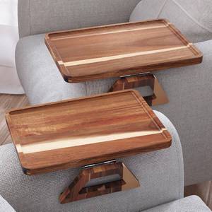 lot 11681 image: Danfoxer 2 Pack Acacia Wood Couch Arm Tray,Couch Tray,Folding Sofa Armrest Trays,Couch Arm Table Clip-On Couch Desk for Drinks,Snacks,Phone,Remote Control