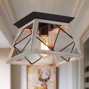 lot 11692 image: Q&S Rustic Farmhouse Ceiling Light Fixture Flush Mount Vintage Ceiling Lights for Hallway Entryway Kitchen Dining Room Bedroom,Wrought Iron Oak White and ORB 1 Light E26