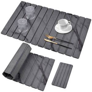 lot 11694 image: 2 PCS Extra Large Stone Dish Drying Mat for Kitchen Counter, 28�16 Marble Dish Drying Mat with 8x 4 Coasters, Non - Slip Collapsible Absorbent Mat for Multi - Purpose, Match Any Countertop (Used)