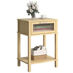 lot 11698 image: Nightstand Wooden Bedside Table with Drawer Natural Wood Night Stands Modern Style Small End Table Side Table with Storage Shelf for Bedroom Living Room MLBZ10YEV