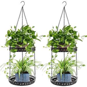lot 12004 image: PIKAMAO Plant Hanger Indoor Outdoor, 2 Tier Hanging Planter Hanging Plant Shelf, Metal Hanging Plant Holder for Indoor Outdoor Plants