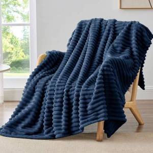lot 12005 image: BEDELITE Fleece Throw Blanket for Couch - 300GSM Soft & Warm Fluffy Navy Blanket, Decorative and Giftable Striped Blankets for Women, Men, 50x60