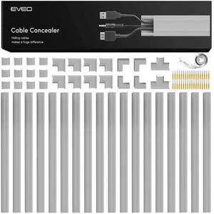 lot 12006 image: EVEO Cable Hider Wall 306�� - Cable Raceway Cord Hider - Wire Covers for Cords on Wall, Cord Cover, Wall Cable Hider, Cable Concealer, Wire Hiders for TV on Wall - 20X (L16 W0.95 H0.5) - Medium  Grey