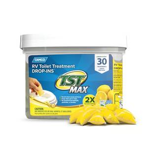 lot 12007 image: Camco TST MAX RV Toilet Treatment Drop-INs - Control Unwanted Odors & Break Down Waste and Tissue - Safe Septic Tank Treatment - Lemon Scent - 30-Count (41577)