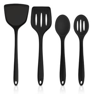 lot 12016 image: TeamFar Silicone Cooking Utensils, 4pcs Kitchen Utensils Set with Silicone Spatulas & Spoons, Heat-Resistant Solid & Slotted Cooking Spoons Turners for Non-stick Cookware, Dishwasher Safe, Black