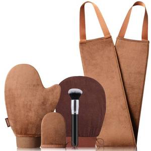 lot 12019 image: Sanfery 5-Piece Self Tanning Mitt Kit with Self Tanner Back Applicator, Self Tanning Brush, Exfoliating Mitt & Accessories for Flawless Tan