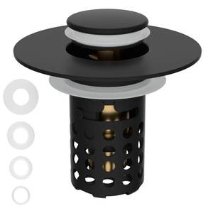 lot 12051 image: Universal Bathroom Sink Drain Strainer Hair Catcher Upgraded with Removable Stainless Steel Filter Basket, 3 in 1 Pop Up Sink Stopper for 1.12.36 Sink Basin Hole, Matte Black