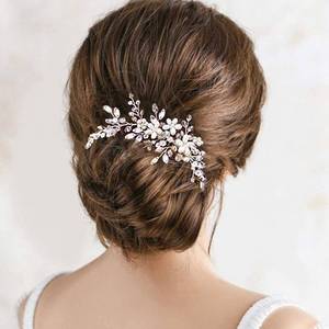 lot 12053 image: Bride Wedding Hair Comb Pearl Flower Hair Piece Rhinestone Bridal Accessories for Women (Silver)