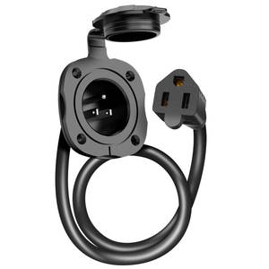 lot 12069 image: WELLUCK RV Shore Power Inlet Charger Plug 20 Amp 125V AC Power Inlet Port Plug with Integrated Dual 18 Extension Cord, RV Flanged Inlet with Waterproof Back Cover (15Amp AC Port Plug)