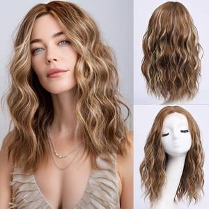 lot 12074 image: YaissmyLu Medium Length Light Brown with Hightlight Wavy Wigs for Women 18 Inch Middle Part Wavy Brown Wig Natural Looking Synthetic Heat Resistant Fiber Wig for Daily Party Halloween (18 inch)