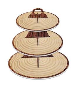 lot 12081 image: Wood-Grain 3-Tier Cardboard Cupcake StandTower  Wild One, Woodland Animal Baby Shower Decorations, Camp-Fire Party Supplies, Lumberjack Theme Birthday Decor, Western CowboyCowgirl Birthday Parties