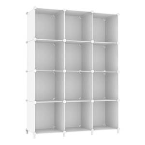 lot 15217 image: AWTATOS Cube Storage Organizer Storage 12 Cube Bookshelf DIY Plastic Closet Clothes Storage Shelves with Wooden Mallet, Stackable Storage Solution for Home, Bedroom, White