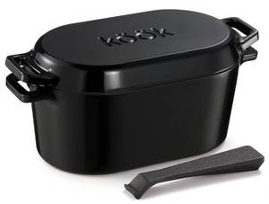 lot 15220 image: KooK Enameled Cast Iron Dutch Oven for Sourdough Bread Baking - 3.4 Qt Pot with Lid for Even Heat Distribution - Includes Lid Lever