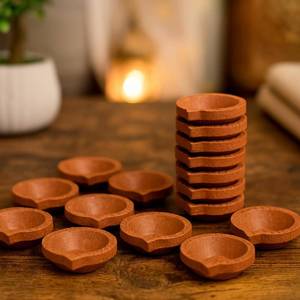 lot 15224 image: Clay Diya Diwali Diyas 51 Pcs Om Design Diya Lamp for Pooja - Mitti Diya Earthern Terracotta Diya - Mitti Diya with Om Design Diwali Decoration for Home Indian Gift Items Hashcart� some are broken
