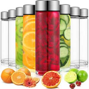 lot 15230 image: 8 Pcs 16 oz Wide Mouth Glass Water Bottles Reusable Glass Juice Bottles with Lids Leakproof Juicing Jars with Silver Lids for Fridge Milk Juicing Smoothies Infused Water Beverage Kombucha Tea Drinking