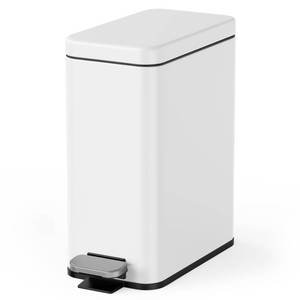 lot 15237 image: Cesun Bathroom Trash Can with Lid, 2.6 Gallon Small Bathroom Garbage Can Soft Close, Stainless Steel Waste Basket with Step Pedal for Bedroom, Laundry Room, Living Room, Home Office, Toilet, RV, White back bent and hinge broken