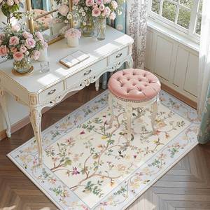 lot 15238 image: jinchan Floraison Floral 3x5 Rug Washable Rugs Soft Leightweight Non Slip Chinoiserie Low Pile Throw Indoor Boho Area Rugs Thin Carpet for Bedroom Bathroom Office Living Room BeigeBlue