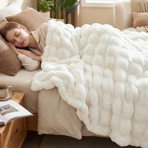 lot 15255 image: DREAMNINE Soft Faux Bubble Rabbit Fur Throw Blanket for Couch, Thick Cozy Decorative Warm Fuzzy Fur Blanket for Sofa Chair Bedroom Living Room Dorm Gift, 50  60 Inches, Cream White