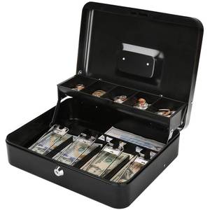 lot 15256 image: Jssmst Large Cash Box with Money Tray and Lock - Safe Box for Cash Saving Key Lock Money Organizer Box, 11.8L x 9.5W x 3.5H Inches, Black, SM-CB0501L, XLarge