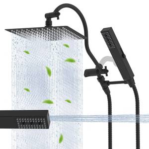 lot 15258 image: Hibbent All Metal cUPC Certified Shower Head, 12 High Pressure Rainfall Showerhead Combo, Handheld Shower Wand, 12 Adjustable Extension Arm, 4-Spray, 71 Hose, Brass Shower Holder, Matte Black