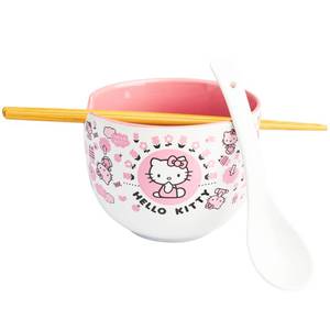 lot 15261 image: Get Trend Hello Kitty Sanrio Ramen Bowl 3 Pc Set with Bamboo Chopsticks, Spoon for Kids Teens Women, 20oz Bowl, Microwave Safe Kawaii Gifts for Teens (Multi Hello Kitty)