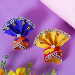 lot 16200 image: Garden Of Arts Handmade Laddu Gopal Mukut Beautiful Colorful Flower Pagdi of Bansiwala Ladoo Gopal Ji and Radha Rani for by Handmade Artist of Mathura (Multicolour) -Set of 2 Ideal for Size 2 and 3