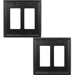 lot 16202 image: OKAWYC Double Decorator Light Switch Cover Luca Metal Wall Plate, 2-Pack Black 2 Gang Double Rocker, for Receptacle Dimmer Switch GFCI Outlet, Switch Cover Decorative Wallplate, Durable