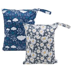 lot 16213 image: ALVABABY 2pcs Cloth Diaper Wet Dry Bags Waterproof Reusable with Two Zippered Pockets Travel Beach Pool Daycare Soiled Baby Items Yoga Gym Bag for Swimsuits or Wet Clothes L12208