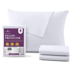 lot 16217 image: CirclesHome Pillow Protectors 4 Pack Standard Zippered - 100% Cotton Breathable Pillowcases - Protects Pillows from Dirt, Dust and Debri (Standard - Set of 4 - 20x26)