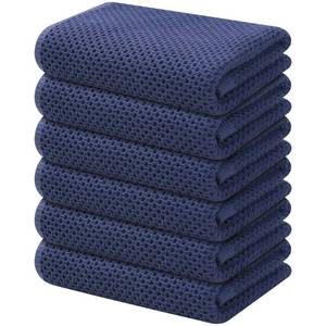 lot 16221 image: Kitinjoy 100% Cotton Waffle Weave Kitchen Hand Towels (13 X 28 Inches, Navy Blue), 6-Pack Super Soft and Absorbent Dish Towel for Drying Dishes