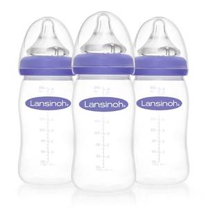 lot 16246 image: Lansinoh Anti-Colic Baby Bottles, BPA-Free Plastic, 8 Ounces, 3 Count, Medium Flow Nipples (Size M), Breastfeeding Bottle with NaturalWave Design