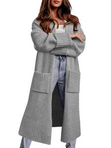 lot 16262 image: Danedvi Long Cardigan Sweaters for Women 2025 Fall Open Front Knit Oversized Cardigans Duster Coat with Pockets Grey L