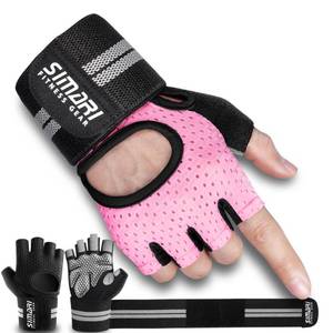 lot 16297 image: SIMARI Breathable Workout Gloves for Women Men, Padded Weight Lifting Gloves with Wrist Wraps Support, Full Palm Protection, Grip for Gym Training, Fitness, Weightlifting, Exercise Fingerless Pink