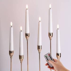 lot 16312 image: Eywamage Short White Flameless Taper Candles with Remote, Flickering Battery LED Wax Candlesticks Set of 6