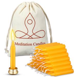 lot 16315 image: Threlaco 52 Pcs 30 Minute Mindful Meditation Candle Bulk Mini Taper Chime Candles Ritual with Brass Taper Holder Canvas Bag Prayer Gift for Yoga Relaxation Spiritual Reflection (Classic Color)