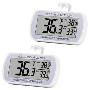 lot 16318 image: Digital Refrigerator Thermometer 2 Pack Fridge Freezer Room Thermometer Waterproof Large LCD Display MaxMin Record Function, White