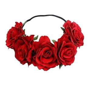 lot 16324 image: DNHCLL Rose Flower Crown, Floral Headpiece for Women and Girls - Red Artificial Rose Hair Wreath with Headband