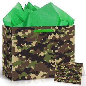 lot 16342 image: TagreSpike Camouflage Birthday Gift Bags Camo Gift Bag with Wrapping Paper and Card Large Camouflage Wrapping Paper Bag with Handle Army Party Supplies for Boys Girls Veterans Baby Shower Birthday