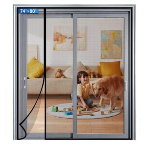lot 16351 image: Magnetic Screen Door Mesh Left Right Side Opening Upgraded PET Material Mesh Stronger Than Fiberglass and Polyester,Keep Bugs Out,Pet & Kid Friendly Fit Door Size 74X80,Screen Size 76X82