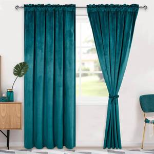 lot 17195 image: Hiasan Teal Velvet Curtains 84 inches-Blackout Thermal Insulated Solid Soft Curtains for Bedroom Living Room Rod Pocket Room Darkening 2 Panels Window Drapes with Tiebacks, 60W x 84L