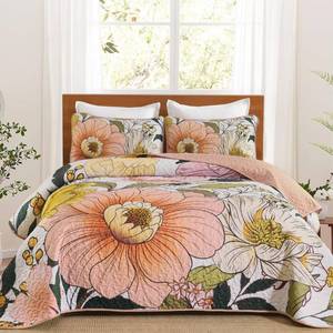 lot 17196 image: Dintszyayue Pink Quilt Set Queen,3 Pieces Floral Bedspreads Lightweight Coverlet Set for All Seasons, Reversible Quilted Printed Bedding Set with 2 Pillow Shams