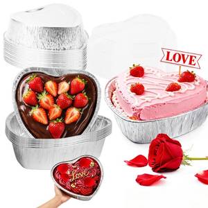 lot 17203 image: 24PCS 27oz Heart Shaped Cake Pans with Lids Large Baking Cups Dessert Box Food Containers Aluminum Foil Cake Pans Baking Tins Takeaway Boxes Mothers Day Cakes Pan for Wedding Birthday Party