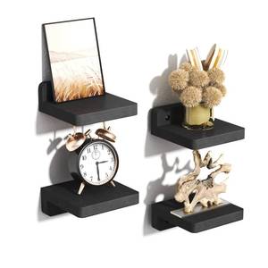 lot 18013 image: SRIWATANA Small Floating Shelves Wall Mounted, Wood Shelf for Decoration and Storage Set of 4, Mini Display Shelf for Bedroom, Bathroom, Kitchen, Office (Black, 4 inch)