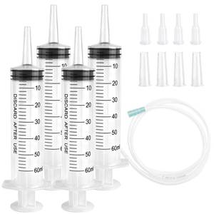 lot 18031 image: 60cc Plastic Syringe - Large Syringe for Liquid with 40 Tubing, Syringes for Liquid, 4 Pack