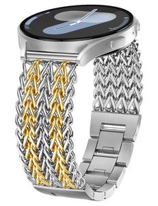 lot 18038 image: Minyee Compatible with Samsung Galaxy Watch 7 6 5 4 FE 40mm 44mmWatch 6 Classic 43mm 47mmWatch 5 Pro 45mm Bands Women, 20mm Dressy Stainless Steel Metal Multi-Chain Designer Strap, BLACK
