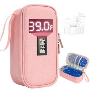 lot 18049 image: YOUSHARES Breastmilk Cooler Travel Bag with Digital Thermometer, Small Insulated Baby Milk Storage with 2 Ice Packs, Daycare and On-the-Go Moms ��Pink��