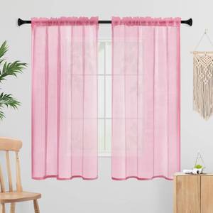 lot 18051 image: Laseniewa Sheer Curtains 45 Inches Long 2 Panels, Rod Pocket Short Curtain for Kitchen, Bedroom, Cafe Window(Pink 38 W x 45 L)