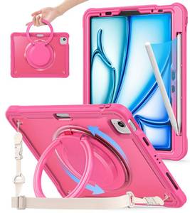 lot 18056 image: BATYUE Case for iPad Air 11-inch M4(2026)M3(2025)M2(2024), iPad Air 45 10.9 & Pro 11 2018-2022 - Shockproof Case with 360° Rotating Stand & Handle, Pencil Holder, Shoulder Strap, Rose